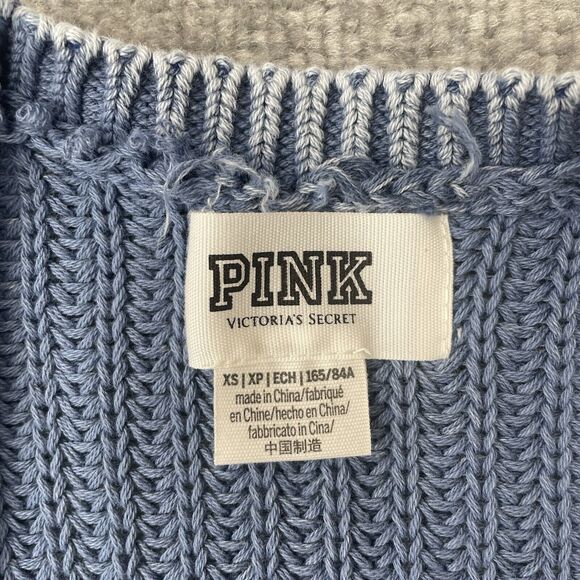 Victoria's Secret Sweater Womens XS Blue Cardigan Casual Knit VS Pink Pockets - Picture 3 of 6
